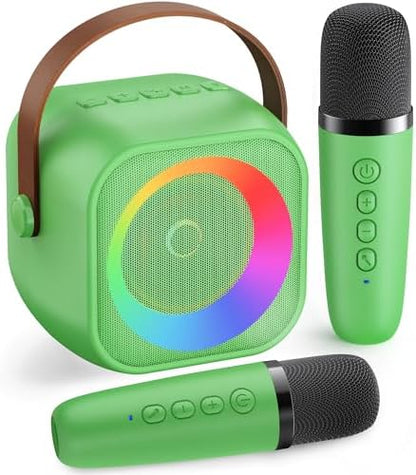 Karaoke Machine, Portable Bluetooth Karaoke Speaker with 2 Wireless Microphones and Party Lights for Kids and Adults, Birthday Gifts for Girls Boys Family Home Party (Beige2)
