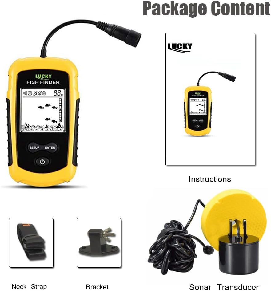 Lucky Kayak Handheld Fish Finder Sonar LCD Wired Fish Finder Transducer Boat Water Depth Finders Display FF1108-1