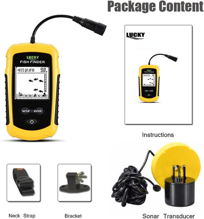 Lucky Kayak Handheld Fish Finder Sonar LCD Wired Fish Finder Transducer Boat Water Depth Finders Display FF1108-1