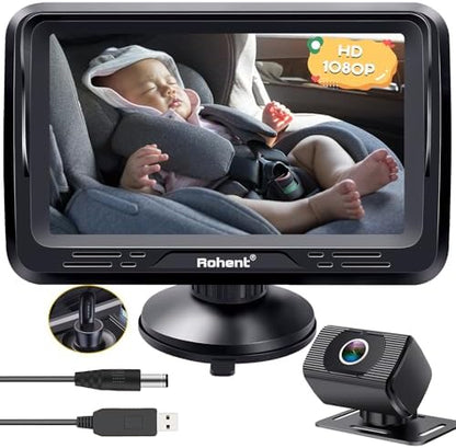 Rohent Baby Car Camera HD 1080P - Rear-Facing Infant Monitor with Night Vision Car Camera for Baby 150° Wide-Angle Lens Anti-Glare Screen Easy Install 360° Adjustable Display