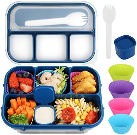 MaMix Bento Lunch Box Adult, Kids, Lunch Containers for Adults/Kids/Students,1300ML-4 Compartment (Blue)