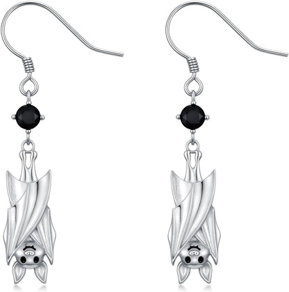 Cargari Bat Ghost Earrings for Women 925 Sterling Silver Bat Spooky Boo Halloween Dangle Drop Witch Holiday Gifts