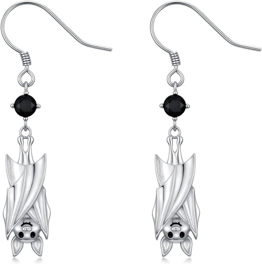 Cargari Bat Ghost Earrings for Women 925 Sterling Silver Bat Spooky Boo Halloween Dangle Drop Witch Holiday Gifts