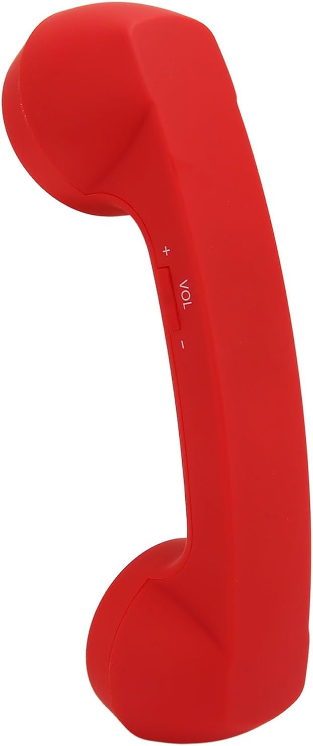 Qiilu Retro Telephone Handset for Mobile Phones - Rechargeable Radiation Proof Handset Receiver with USB Charging (Red)