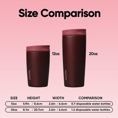 Owala SmoothSip Slider Insulated Stainless Steel Coffee Tumbler, Reusable Iced Coffee Cup, Hot Coffee Travel Mug, BPA Free 12 oz, Black Cherry