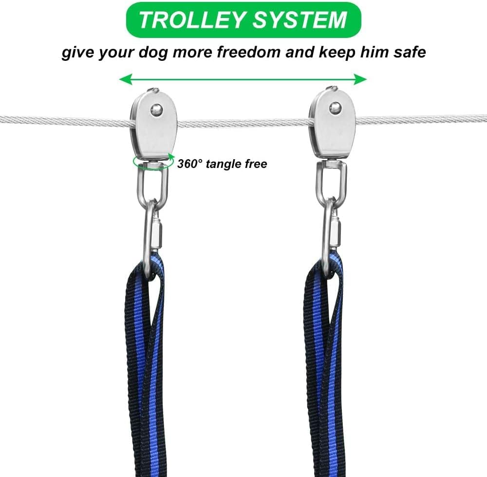 XiaZ Dog Runner Cable Dog Run Trolley Tie Out Cable Dog Chains for Outside Yard Camping Up to 250 Pound, 20 Feet