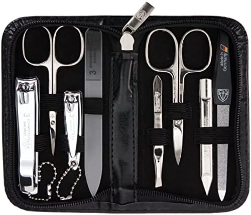 3 Swords Germany - brand quality 8 piece manicure pedicure grooming kit set for professional finger & toe nail care scissors clipper fashion leather case camou in gift box, Made in Germany