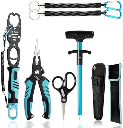 Selake 7 PCS Fishing Tool Kit - Fishing Pliers, Fish Lip Grip w/Weight Scale, Super Line Scissors, Hook Remover | All-in-One Fishing Equipment for Freshwater/Saltwater, Best Gift for Men