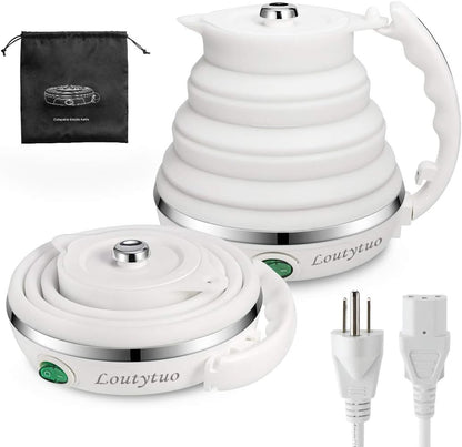 120V 555ML Ultrathin Travel Foldable Electric Kettle with Separable Power Cord and Handle, Boil Dry Protection, Food Grade Silicone