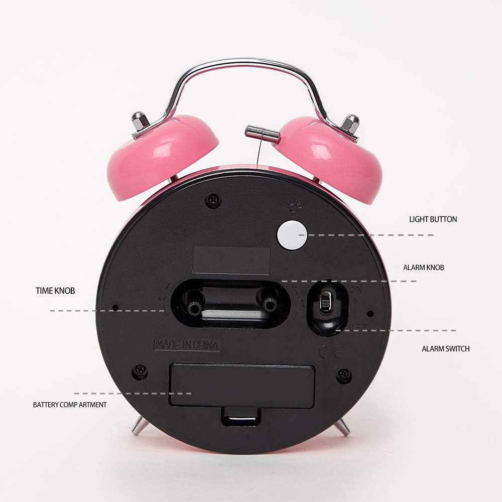 FLOITTUY (Loud Alarm for Deep Sleepers) 4'' Twin Bell Alarm Clock with Backlight for Bedroom and Home Decoration(Black)