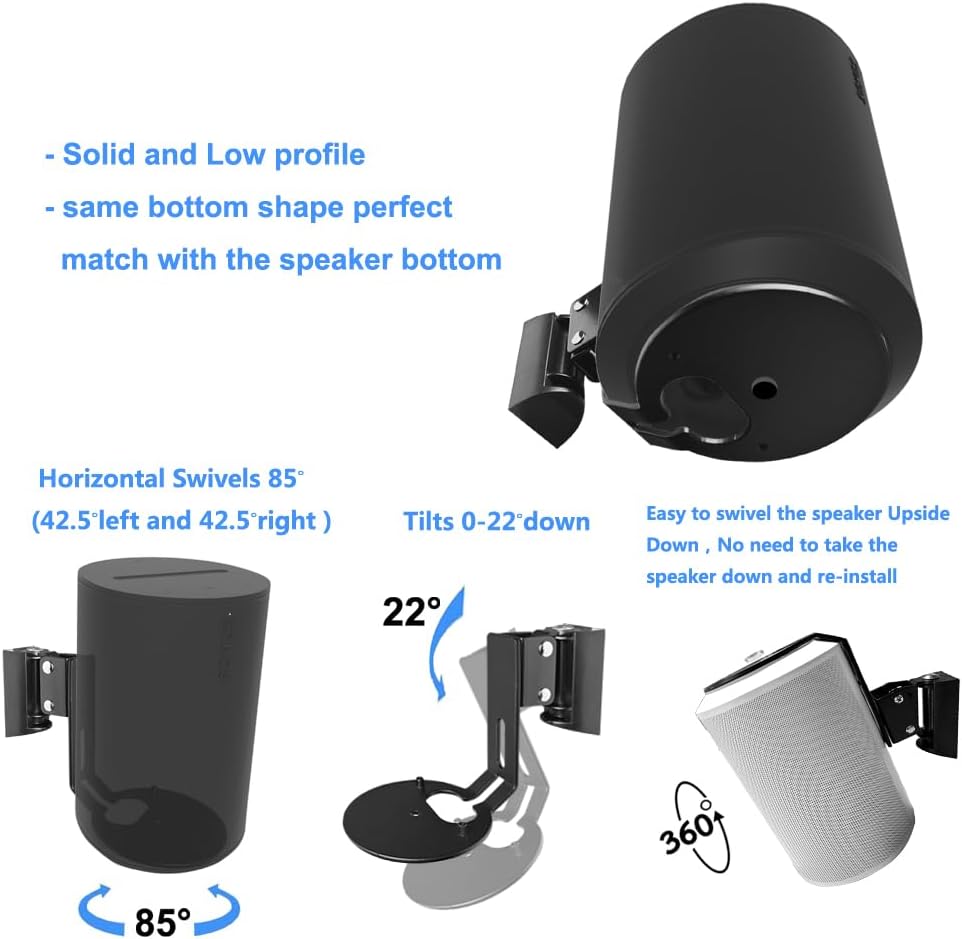 EMAQUIN Wall Mount Bracket for Sonos Era 100 Speaker (Swivel and Tilt,Sturdy Metal,Enduring Paint Finish,Easy to intall,Compatible with Sonos Era 100,Single pc,Black)
