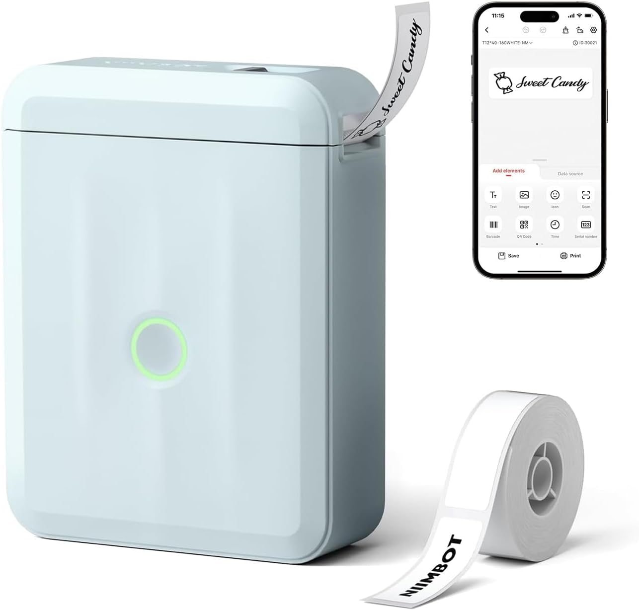 NIIMBOT D110 Mini Label Maker Machine with Tape(Pre-Cut Size 12x40mm), Portable Bluetooth Sticker Printer, Inkless Automatic Feeding One-Touch Custom Printing, Compatible with Phone Only