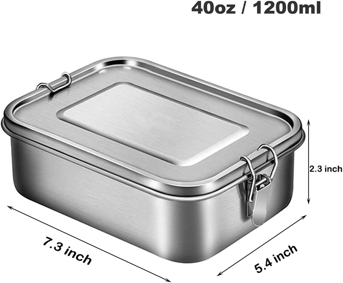 UPTRUST Leak Proof Stainless Steel Bento Lunch Container, (47OZ/1400ML) Metal Bento Lunch Box for Kids or Adults, 3 Compartment Packing Box for Work Lunch