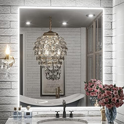 Keonjinn 40 x 32 Inch LED Bathroom Mirror with Acrylic, Backlit Mirror Anti-Fog, Lighted Bathroom Mirror for Wall, CRI90 High Definition Dimmable Large Makeup Mirror(Horizontal/Vertical)