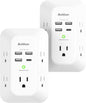 2 Pack Wall Outlet Extender Surge Protector with 5 AC Outlets and 4 USB Charging Ports, 3-Sided Multi Plug Adapter with USB-C, 1800J Power Strip for Home, Office, and Travel - PuriLite