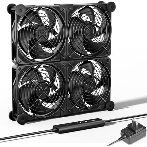 upHere Big Airflow 4 x 120mm x 25mm Computer Fan with AC Plug Cabinet Fan 100V 240V AC Power Supply,DC 12V 5 Speed Controller, for Router Mining Machine Chassis Server Workstation Cooling