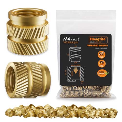 HANGLIFE Heat-Set Threaded Inserts, M3 Heat Set Insert for 3D Printing Components and Plastic Parts - Brass Metric Knurled Nuts (100 Pieces)