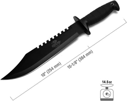 Mossy Oak Survival Hunting Knife with Sheath, 15-inch Fixed Blade Tactical Bowie Knife with Sharpener & Fire Starter for Camping, Outdoor, Bushcraft