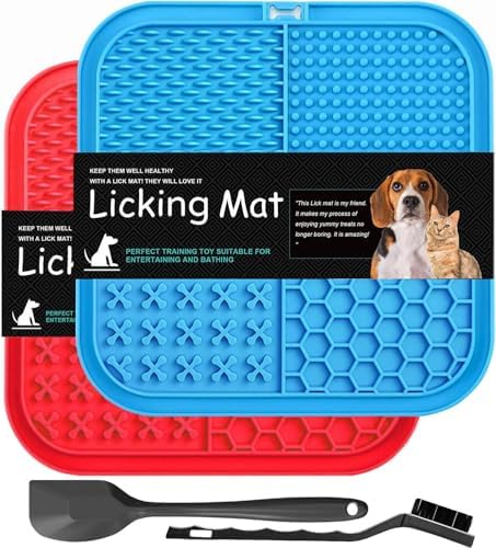 2 Pack Licking Mat for Dogs & Cats with Suction Cups, Dog Slow Feeder Lick Pat for Anxiety Relief, Dog Toys Feeding Mat for Butter Yogurt Peanut, Pets Bathing Grooming Training Mat