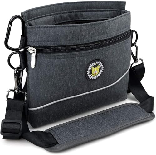 Dog Treat Pouch Bag with Magnetic Closure, 2 Zip Pockets, Dog Food Bag with Removable Inner Pocket, Padded Shoulder Strap, Perfect Food Bag for Agility Training - Including Carabiner