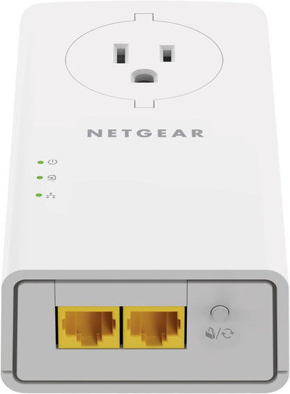 NETGEAR Powerline Adapter Kit, 2000 Mbps Wall-Plug, 2 Gigabit Ethernet Ports with Passthrough + Extra Outlet (PLP2000-100PAS)