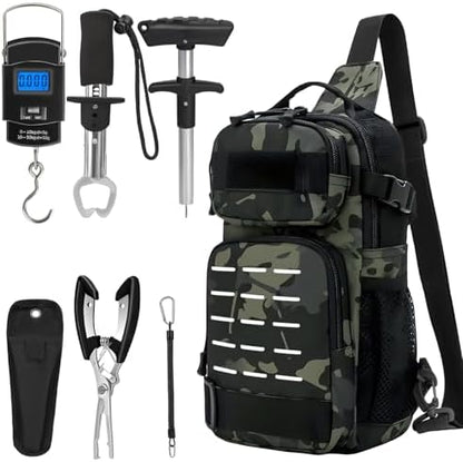 THKFISH 7 Pcs Fishing Tool Kit, Fishing Backpack with Fishing Pliers Tackle Kits, Fish Hook Remover Tools, Fish Plier with Sheath and Tool Lanyards, Digital Fishing Weight Scale