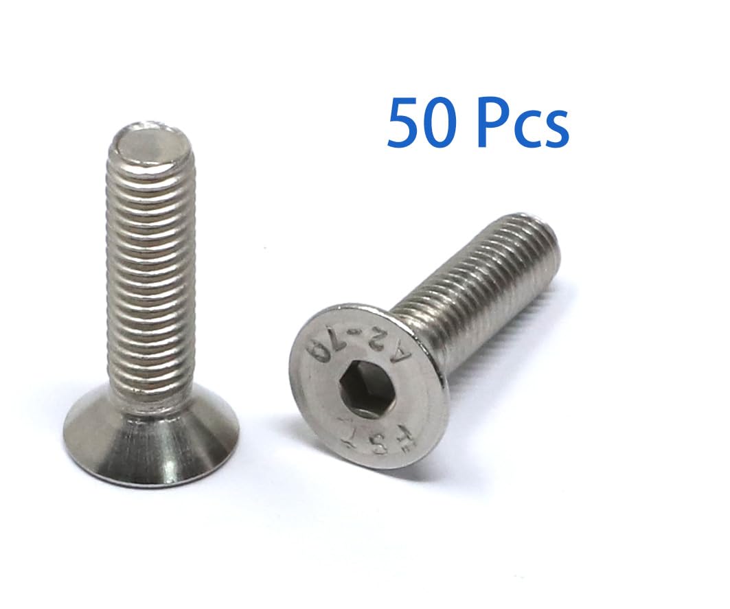 iexcell 5 Pcs M8 x 80mm Thread Pitch 1.25 mm Stainless Steel 304 Hex Socket Flat Head Cap Screws Bolts Kit