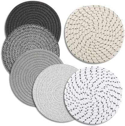 Trivets for Hot Dishes, Pots and Pans, 8 Inches Hot Pads 5 Pcs, Pot Holders for Kitchen, Heat Resistant Mat Protect Counter, Coasters Set Home Essentials Farmhouse Decor (Blue)
