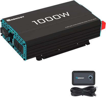 Renogy Pure Sine Wave Inverter 1000w Power Inverter DC 12v to AC 110v, Solar Inverter 12v to 110v Converter with 5V/2.1A USB Port, 2 AC Ports, Remote Controller