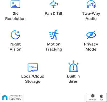 TP-Link Tapo 2K Pan/Tilt Indoor Security WiFi Camera, Baby & Pet Camera w/ 360° Motion Tracking, 2-Way Audio, Night Vision, Cloud & Local Storage (Up to 256 GB), Works w/Alexa & Google (Tapo C210P2)