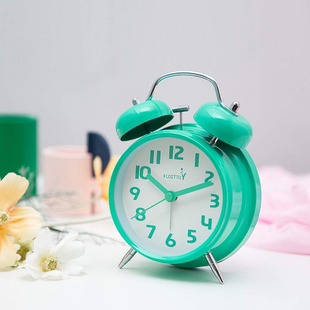 FLOITTUY (Loud Alarm for Deep Sleepers) 4'' Twin Bell Alarm Clock with Backlight for Bedroom and Home Decoration(Black)