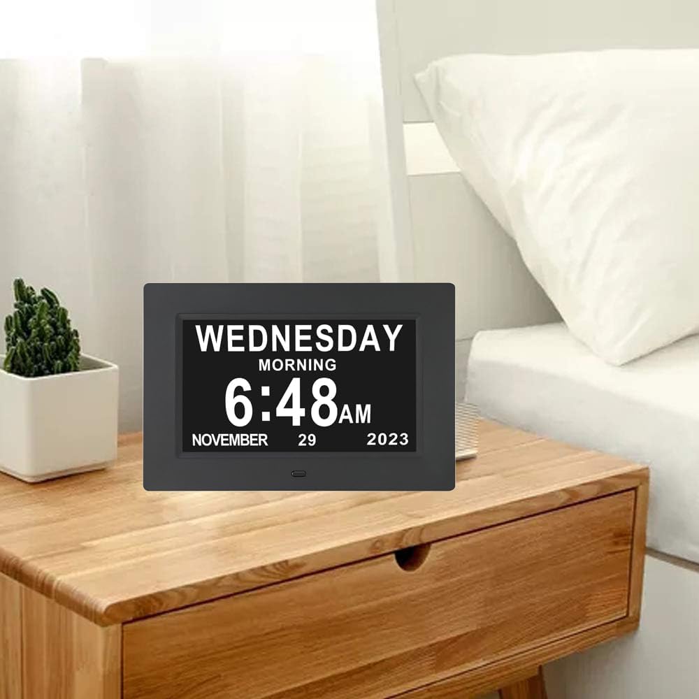 [2025 Newest] Digital Day Calendar Clocks 3 Medicine Reminders Extra Large 8 Inch Non-Abbreviated Day Date Month Dementia Senior Clock for Eldarly Memory Loss Vision Impaired Clock