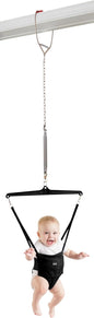 Jolly Jumper ICONIC Doorway Baby Jumper (Black), Indoor Exercise Saddle Seat, Adjustable Height, for Infants up to 28lbs, No Stand Required