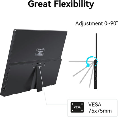 Portable Monitor 16 Inch 1920X1200P FHD Dual USB-C HDMI Travel Portable Monitor with Stand &Speakers, Eye Care IPS External Laptop Monitor for Computer/PC/Raspberry Pi/ PS5/Switch, Plug&Play
