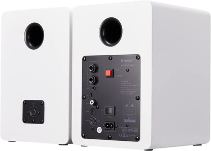 Sanyun SW208 3" Active Bluetooth 5.0 Bookshelf Speakers – 60W Carbon Fiber Speaker Unit - Built-in 24bit DAC - Dynamic 3D Surround Sound – 2.0 Computer PC Monitor Gaming Speakers (Pair, White)