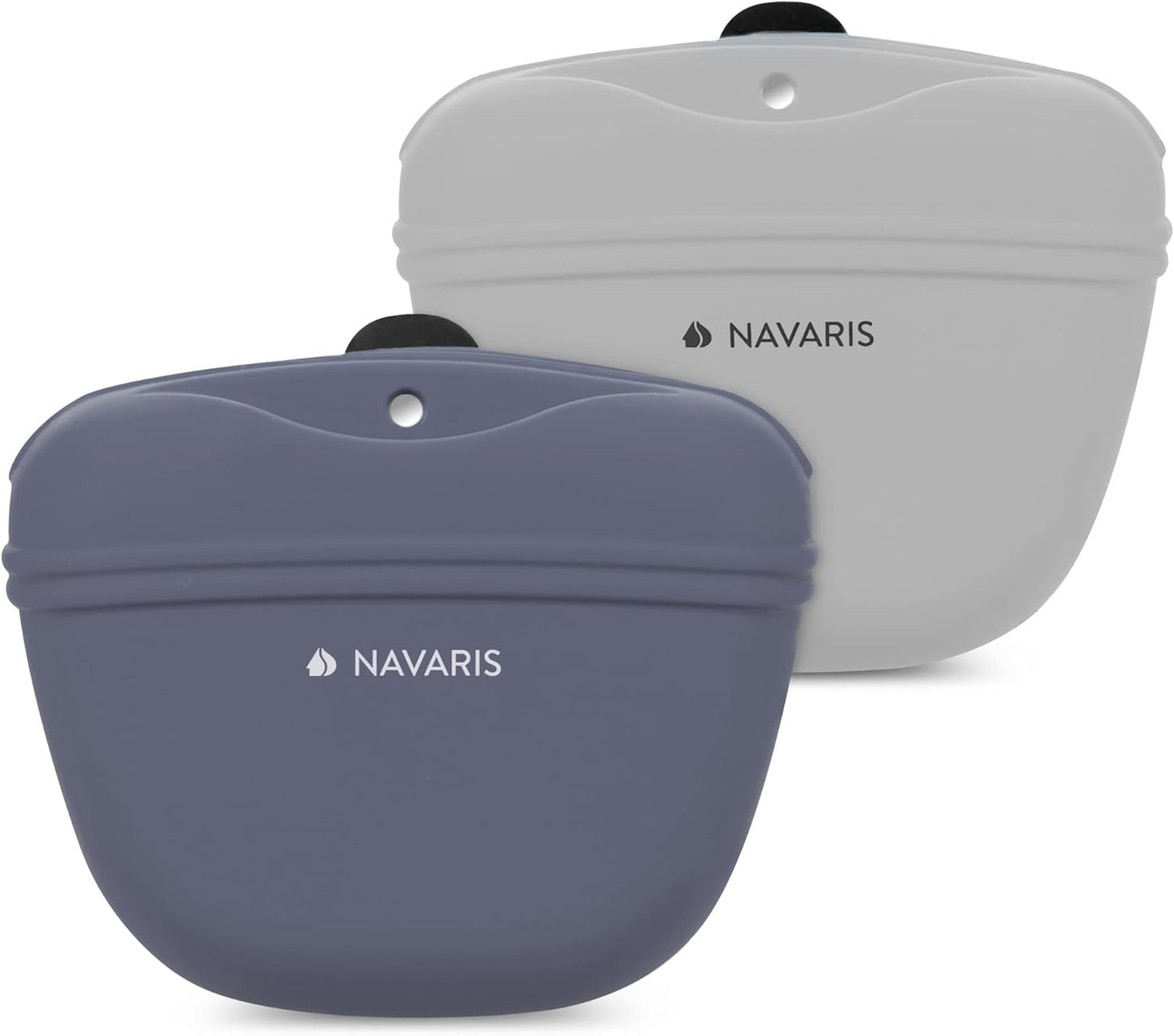 Navaris Silicone Dog Treat Pouches (Set of 2) - Dog Treat Pouch Holder Bag with Clip for Training, Treats, Leash - Polyhedron Design - Blue and Gray