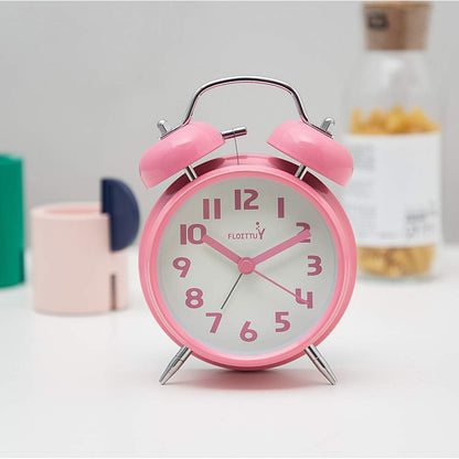 FLOITTUY (Loud Alarm for Deep Sleepers) 4'' Twin Bell Alarm Clock with Backlight for Bedroom and Home Decoration(Black)