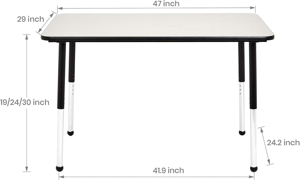 Amazon Basics Adjustable Rectangular Classroom Activity Table, Writing Desk, Adjustable Height 19-30 Inch, Grey Top/Black Edge, 47" W x 29" L x 30" H