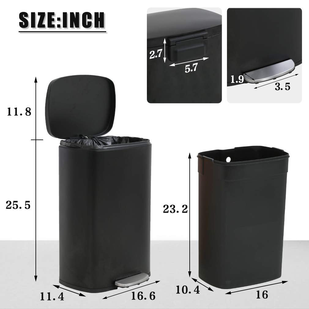 13 Gallon/50 L Garbage Can Kitchen Trash Can with Lid for Office Bedroom Bathroom Step Trash Bin Fingerprint-Proof Brushed Stainless Steel