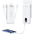Portable Charger Power Bank, 15000mAh Portable Charger Fast Charging Lightweight, Built-in AC Wall Plug and 2 Output Cables with LED Display for iPhone Samsung iPad etc (White)