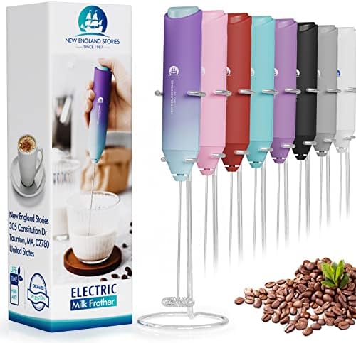 Powerful Milk Frother Handheld Foam Maker, Mini Whisk Drink Mixer for Coffee, Cappuccino, Latte, Matcha, Hot Chocolate, With Stand, Light Purple