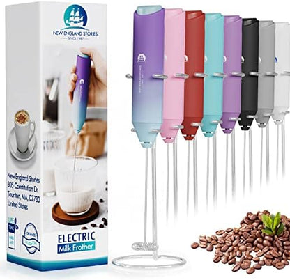 Powerful Milk Frother Handheld Foam Maker, Mini Whisk Drink Mixer for Coffee, Cappuccino, Latte, Matcha, Hot Chocolate, With Stand, Light Purple