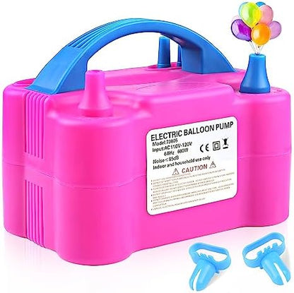 Electric Balloon Pump,Balloon Inflator, Dual Nozzle Electric Air Pump,Balloon Pump Balloons Blower 110V 600W for Party Decoration with Gifts:2 Balloon Tying Tools (Rose red)