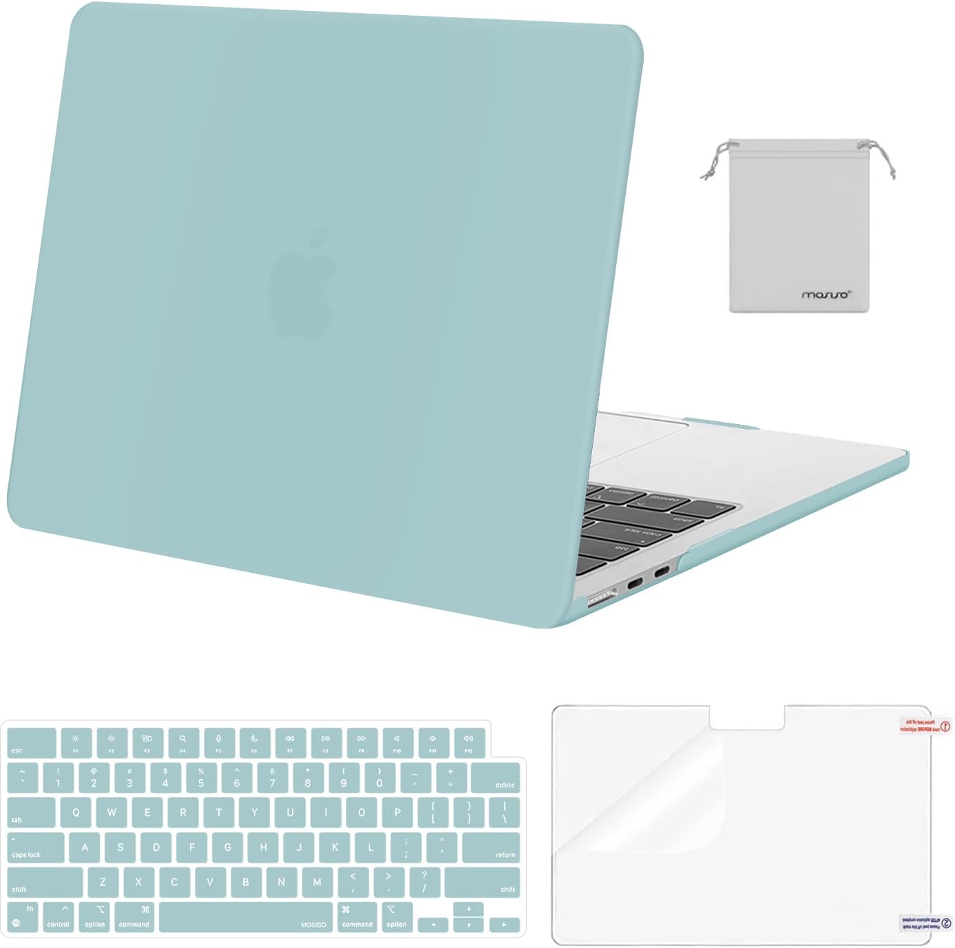 MOSISO Compatible with MacBook Air 13 inch Case 2025 2024 2023 2022 M4 A3240 M3 A3113 M2 A2681, Plastic Hard Shell&Keyboard Cover&Screen Film&Pouch for MacBook Air 13.6 inch Case, Crystal Clear