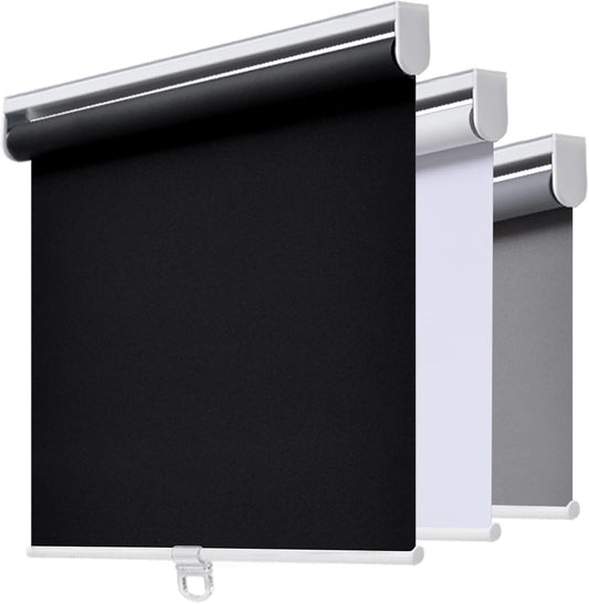 AOSKY Cordless Roller Shades Blackout Blinds for Windows Room Darkening Rolled Up Shades with Spring System, UV Protection Window Shades Door Blinds for Home 97W x 183H cm (38" W x 72" H),Black