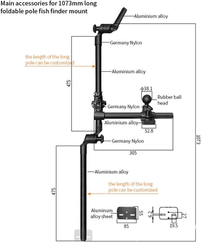 Strg Transducer Bracket with Fish Finder Mount for Kayak/Boat, Livescope Fish Finder Transducer Mount for Garmin/Lowrance, Compatible with RAM Mounts C Size/1.5'' Double Socket Arm (Foldable)