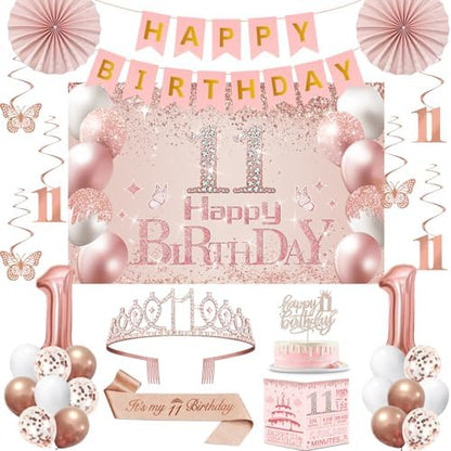 40th Birthday Decorations for Women,32pcs 40th Birthday Party Decorations,Including Backdrop, Crown,Sash,banner, Hanging Swirl,Cake Topper,balloons,Paper Fans,Anniversary Card and paper fans