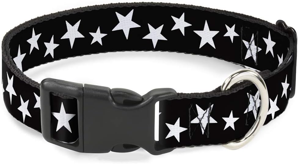 Buckle-Down PC-W21909-M Dog Collar Plastic Clip Buckle, 1"x11"-17", Star Black/White