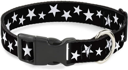Buckle-Down PC-W21909-M Dog Collar Plastic Clip Buckle, 1"x11"-17", Star Black/White