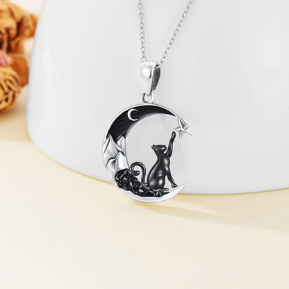 Flpruy 925 Sterling Silver Crescent Moon Pendant Gothic Jewelry for Women Halloween Gifts